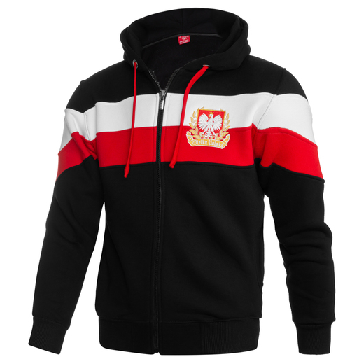 Patriotic sweatshirt with a hood, black stripes Aquila &quot;Polska&quot;