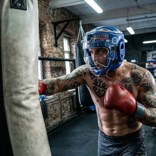 Boxing helmet with mask Masters KSSPU (WAKO APPROVED) head protection - blue