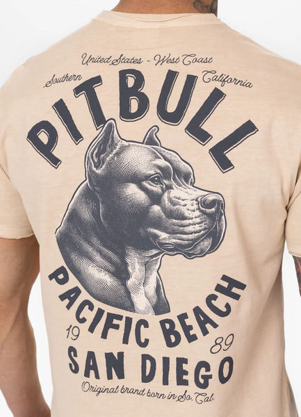 PIT BULL Denim Washed Raw Men's T-Shirt "PACIFIC" - Light Sand