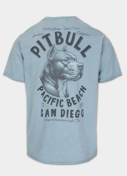 PIT BULL Denim Washed Raw Men&#39;s T-Shirt &quot;PACIFIC&quot; - Blue