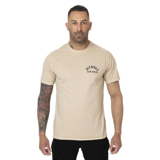 PIT BULL Denim Washed Raw Men's T-Shirt "PACIFIC" - Light Sand