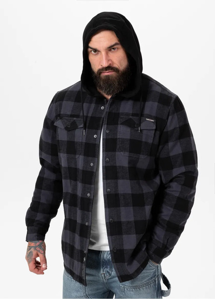 Flannel jacket with hood &quot;Pioneer&quot; PIT BULL - grey/black