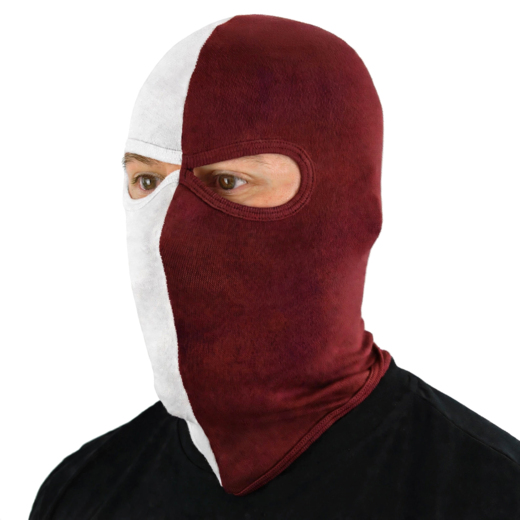 White and burgundy balaclava