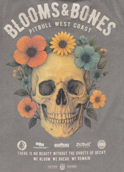 Koszulka damska PIT BULL Denim Washed "BLOOMS & BONES" - szary