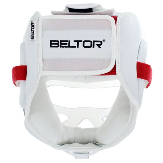 Kask karate z przezroczystą maską Beltor Junior Kumite Shiro-Aka