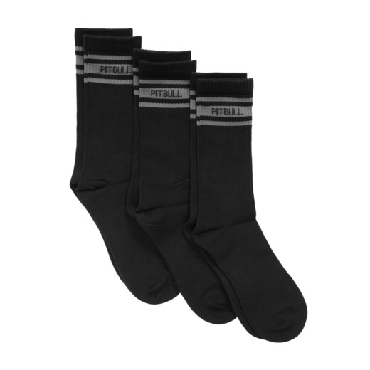 PIT BULL High Crew HILLTOP Thin Socks 3-Pack - Black/Gray