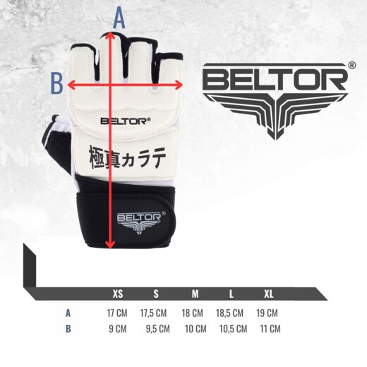 Kyokushin Karate Gloves BELTOR Fireblow with Kanji White