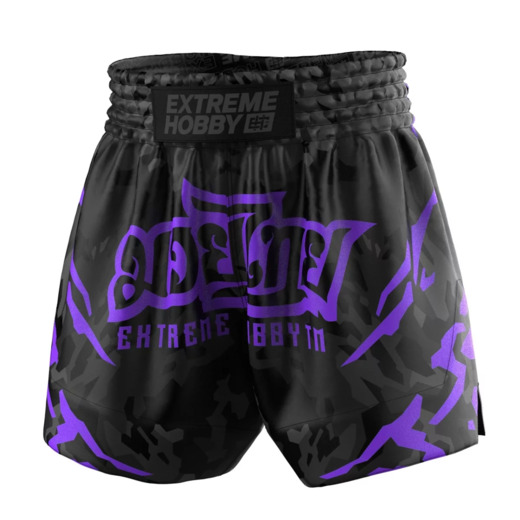 Extreme Hobby Muay Thai Shorts | BLACK PANTHER - Black/Purple