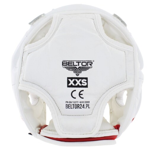 Kask do karate skórzany z kratką Beltor "Kumite Shiro-Aka" - biały-czerowny
