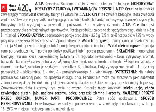 Kreatyna monohydrat Beltor Creatine Monohydrate ATP 420 g. VIP SERIES ! (400g + GRATIS 20g) - wiśnia