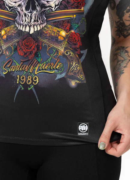 Koszulka sportowa damska PIT BULL Mesh "SANTA MUERTE" - czarny