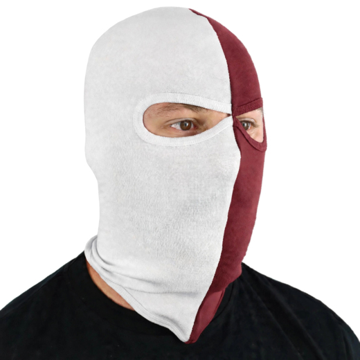 White and burgundy balaclava