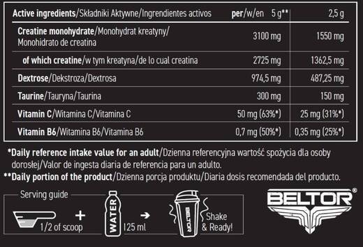 Kreatyna Monohydrat kreatyny BELTOR Creatine Monohydrate D.R.O.N. 300 g - cytrynowa