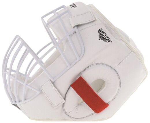 Kask do karate skórzany z kratką Beltor "Kumite Shiro-Aka" - biały-czerowny