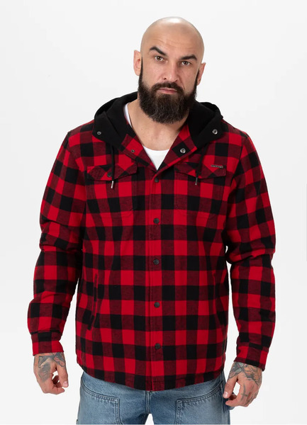 Flannel jacket with hood &quot;Pioneer&quot; PIT BULL - grey/black