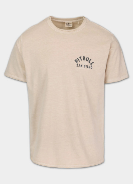 PIT BULL Denim Washed Raw Men&#39;s T-Shirt &quot;PACIFIC&quot; - Light Sand
