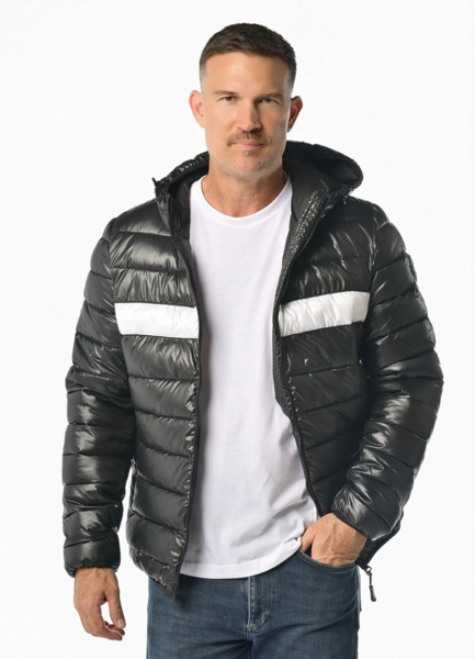 Kurtka zimowa PIT BULL pikowana z kapturem "SHATTO" - czarny/biały