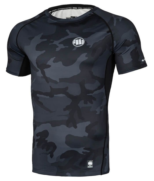 Rashguard PIT BULL short sleeve Performance "Small Logo All Black Camo"