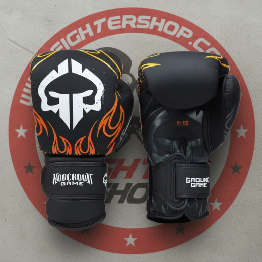 Ground Game Leather Boxing Gloves "FLAMES" 