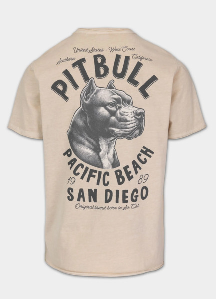 PIT BULL Denim Washed Raw Men&#39;s T-Shirt &quot;PACIFIC&quot; - Light Sand