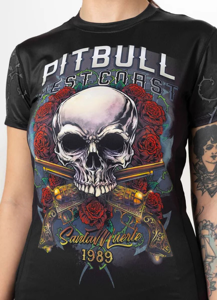 Koszulka sportowa damska PIT BULL Mesh "SANTA MUERTE" - czarny