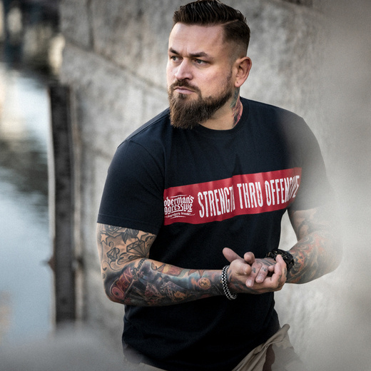 Longsleeve Dobermans Aggressive "STRENGTH THRU OFFENSIVE" LS226" - granatowy