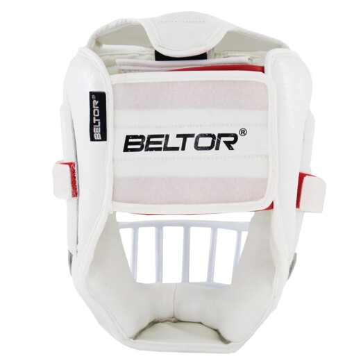 Kask do karate skórzany z kratką Beltor "Kumite Shiro-Aka" - biały-czerowny
