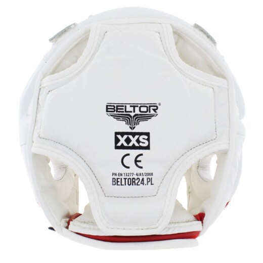 Kask karate z przezroczystą maską Beltor Junior Kumite Shiro-Aka