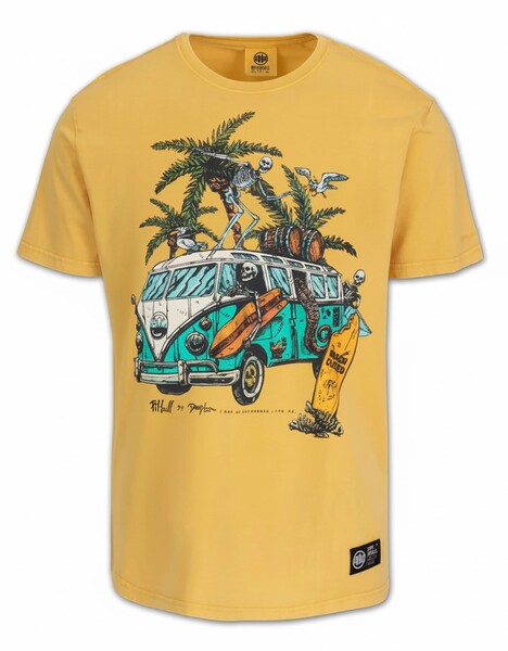 Koszulka męska PIT BULL Denim Washed "OPEN BEACH" - żółty