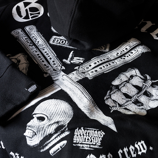 Dobermans Aggressive &quot;ONE CREW GANGLAND BCZ384&quot; Zip-Up Sweatshirt - Black