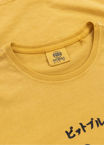 PIT BULL Denim Washed Men&#39;s T-Shirt &quot;MT. FUJI&quot; - Yellow