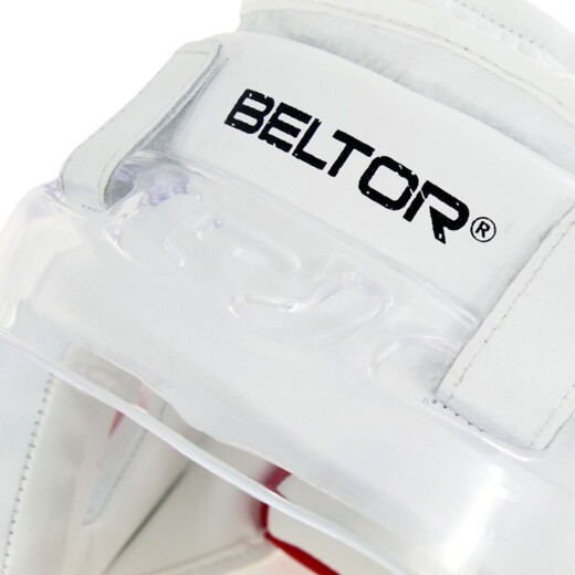 Kask karate z przezroczystą maską Beltor Junior Kumite Shiro-Aka