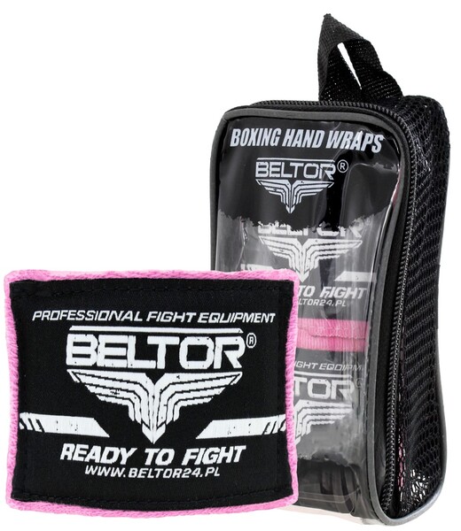 BELTOR OWIJKI BOKSERSKIE ELASTYCZNE / ELASTICATED BOXING HAND WRAPS 4m - różowy/pink B1835