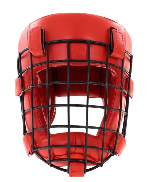 BELTOR KASK Z KRATKĄ / SPARRING HEAD GUARD WITH GRILLE "COMBAT" czerwony - red + Premium rzepy od środka XXS B2119