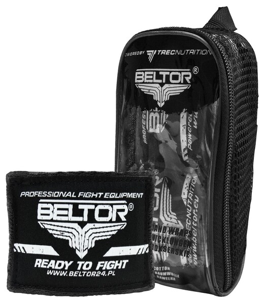 BELTOR OWIJKI BOKSERSKIE BAWEŁNIANE / BOXING HAND WRAPS 4m - czarny/black B0354