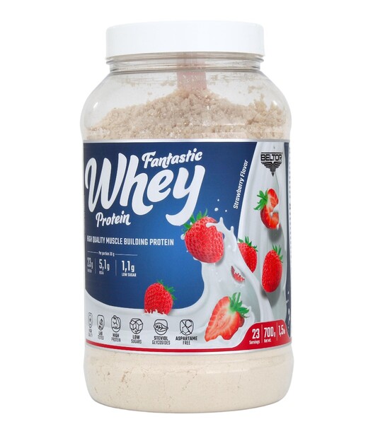 BELTOR FANTASTIC WHEY PROTEIN 700 g. (puszka) Strawberry / Truskawka B1555