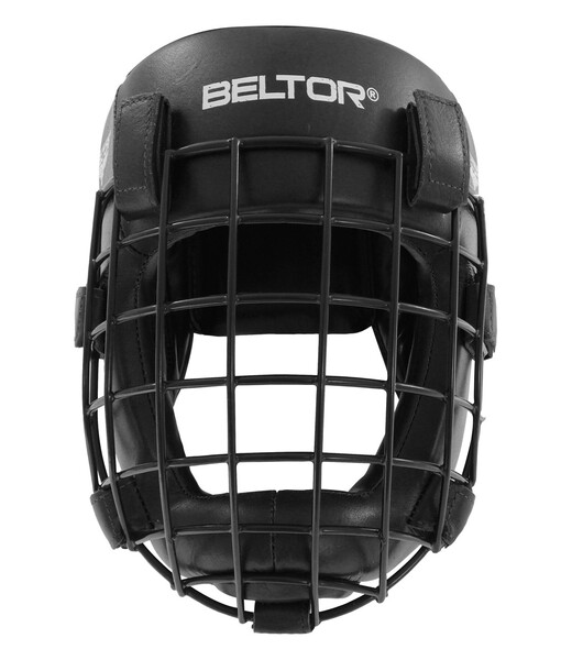 BELTOR KASK Z KRATKĄ / SPARRING HEAD GUARD WITH GRILLE "COMBAT" czarny - black + Premium rzepy od środka XS B1298