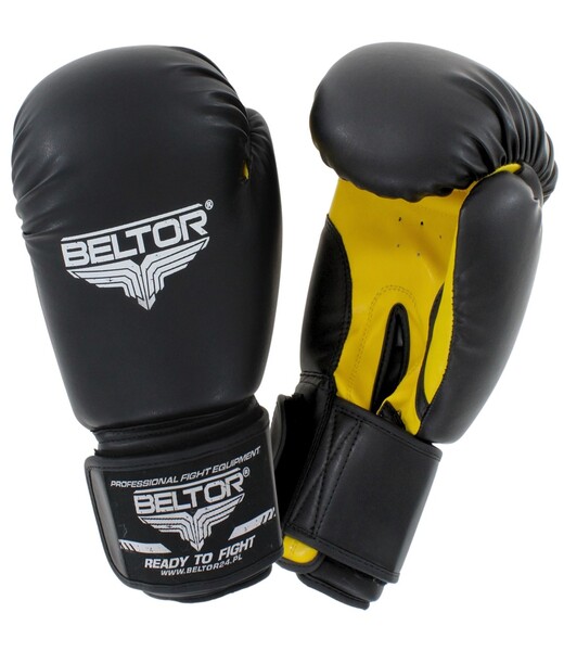 BELTOR RĘKAWICE BOKSERSKIE / BOXING GLOVES SPARTACUS  czarny-żółty / black-yellow  6oz B1855
