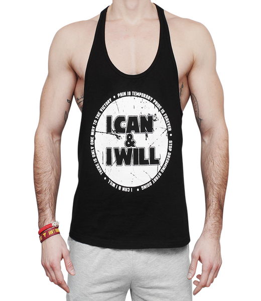 BELTOR BW T-SHIRT STRINGER "I CAN AND I WILL" czarny/black L B0817 *