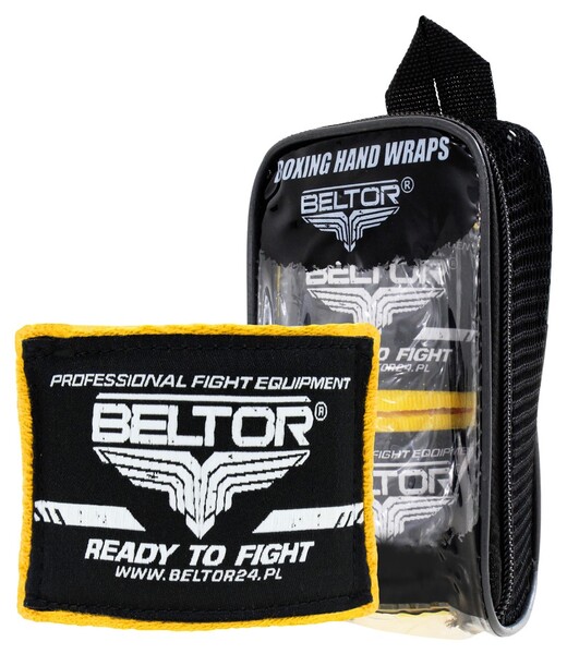 BELTOR OWIJKI BOKSERSKIE BAWEŁNIANE / BOXING HAND WRAPS 4m - żółty/yellow B0357