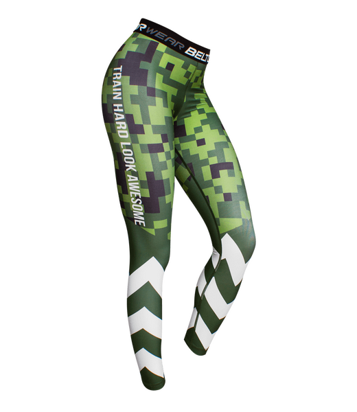 BELTOR BW LEGGINSY DAMSKIE / LADIES LEGGINGS "PIXEL MORO"  L zielony/green B0929 *