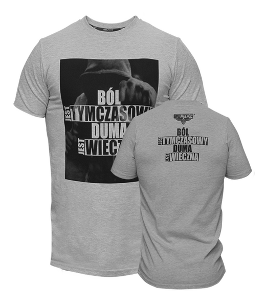 BELTOR BW T-SHIRT SLIM "BÓL JEST TYMCZASOWY" szary/melange S BB0611 *