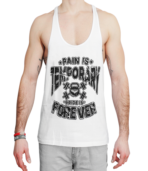 BELTOR BW T-SHIRT STRINGER "PAIN IS TEMPORARY PRIDE IS FOREVER" biały/white S B0810 *