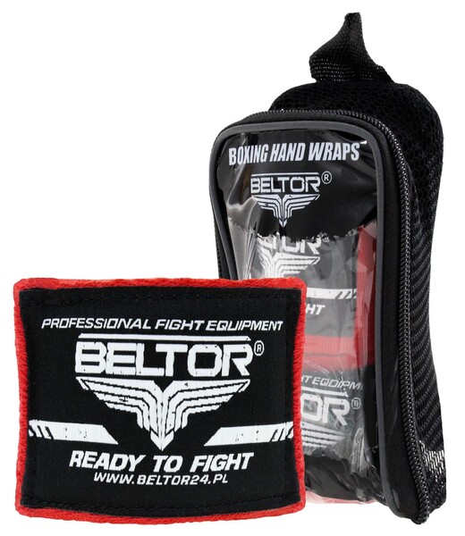 BELTOR OWIJKI BOKSERSKIE ELASTYCZNE / ELASTICATED BOXING HAND WRAPS 3m - czerwony/red B0140