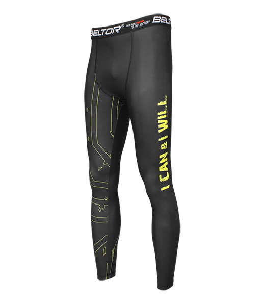 BELTOR BW LEGGINSY / LONG PANTS "I CAN AND I WILL 01" L czarny/żółty - black/yellow B0651 *