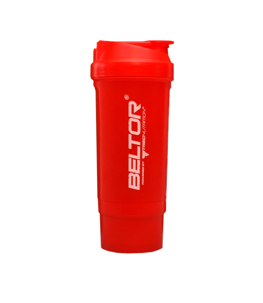 BELTOR SHAKER 500 ml + KOMORA / STORAGE "I CAN AND I WILL" - czerwony/red B1202 *