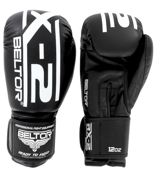 BELTOR RĘKAWICE BOKSERSKIE / BOXING GLOVES "RX-2" czarno-biały/black-white 10oz B1826