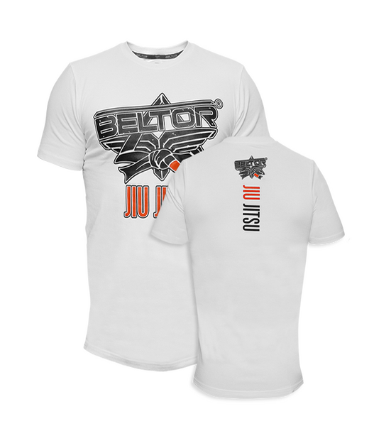BELTOR BW T-SHIRT SLIM "JIU JITSU 01" biały/white S B0606 *