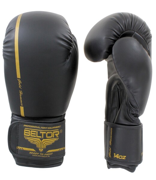 BELTOR RĘKAWICE BOKSERSKIE / BOXING GLOVES "GOLD HAMMER" czarny-złoty/black-gold 16oz B1811