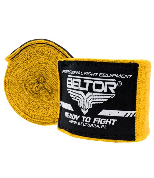 BELTOR OWIJKI BOKSERSKIE BAWEŁNIANE / BOXING HAND WRAPS 4m FOLIOPAK - żółty/yellow B2566